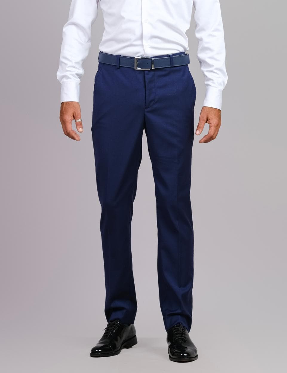 NAVY BLUE SLIM-FIT WOOL BLEND TUXEDO TROUSERS