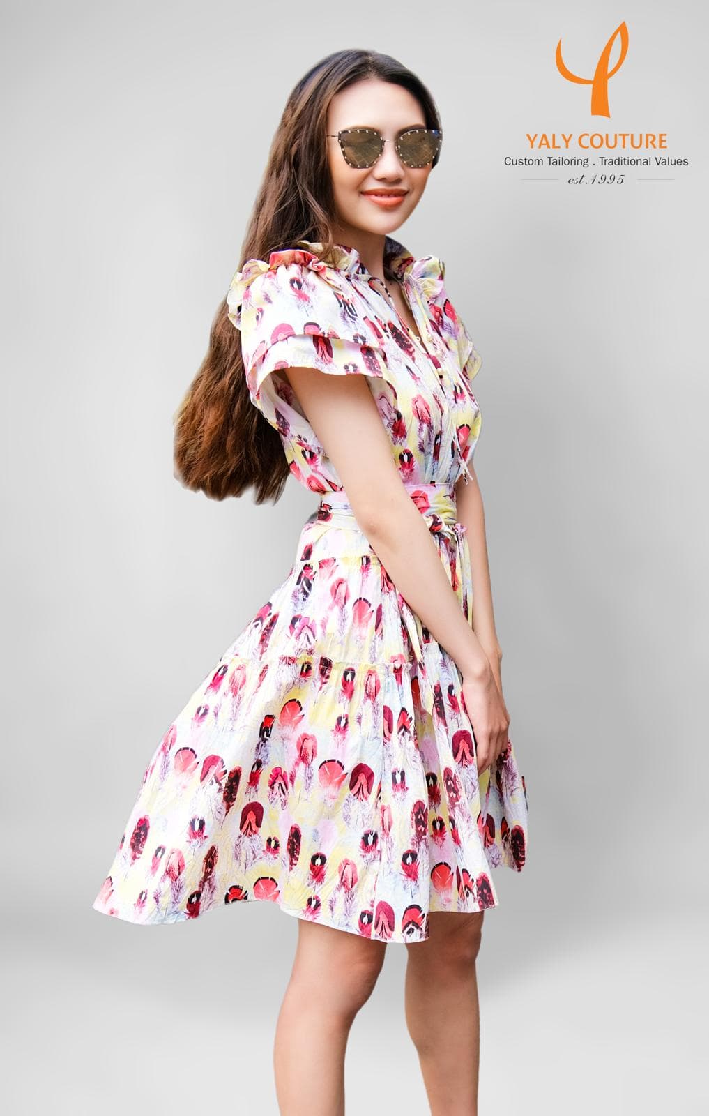 FEATHER PRINT SHIRT DRESS