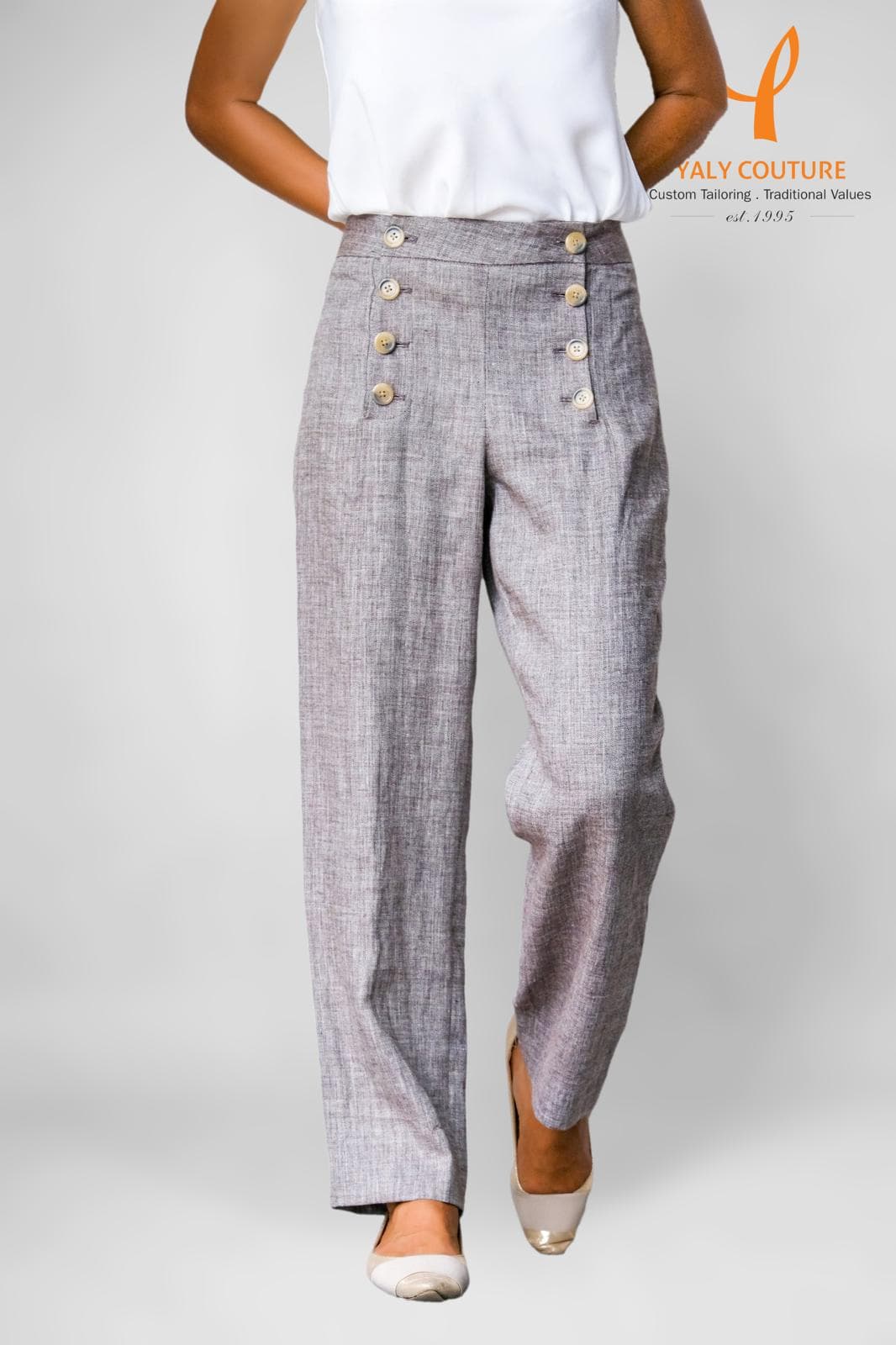 QUẦN LINEN XANH NÚT TRƯỚC