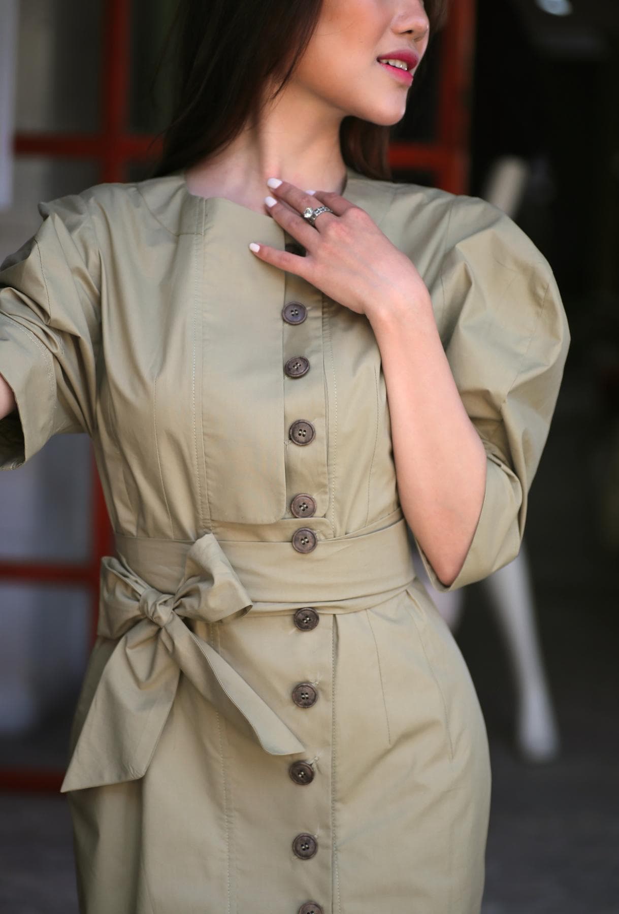 ĐẦM SƠ MI TAY PHỒNG MÀU KHAKI