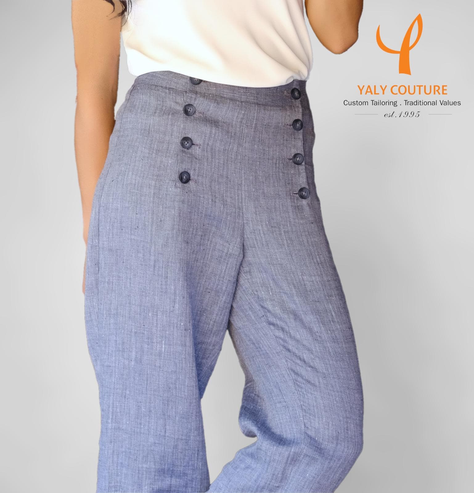 QUẦN LINEN XANH NÚT TRƯỚC