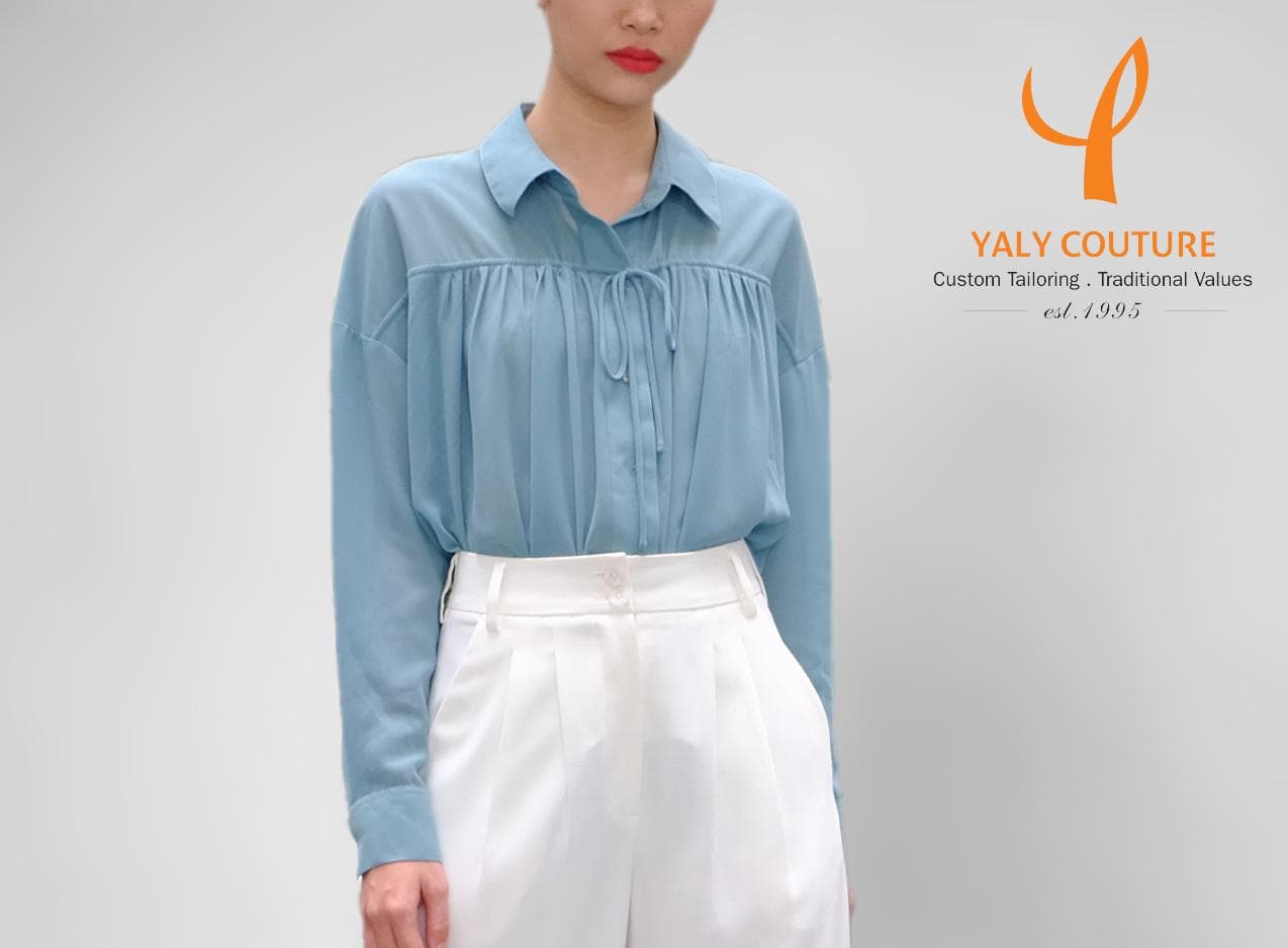 ÁO SƠ MI XANH ĐỨT NHÍU TRƯỚC