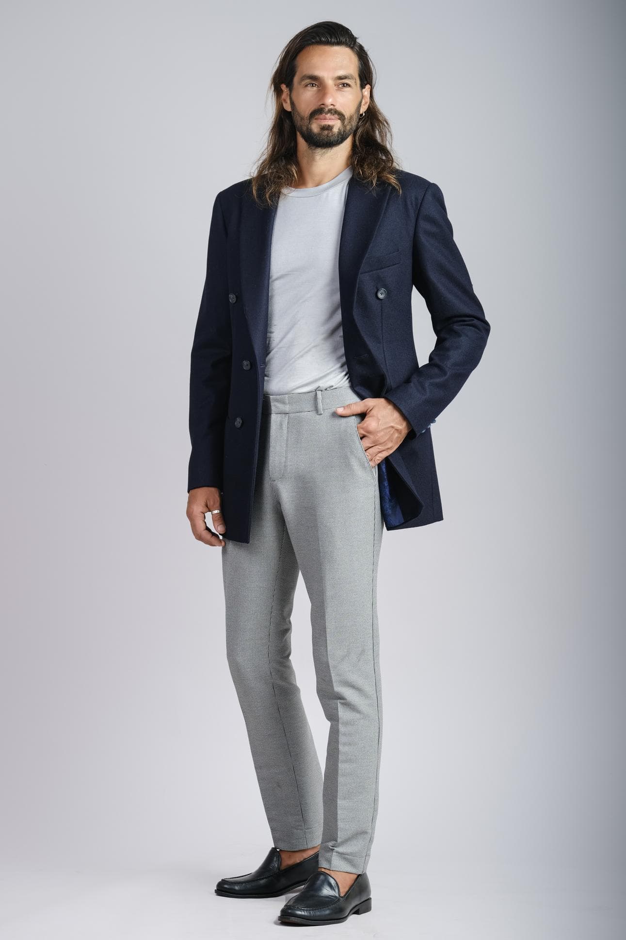 CHECK SLIM FIT GREY TROUSERS