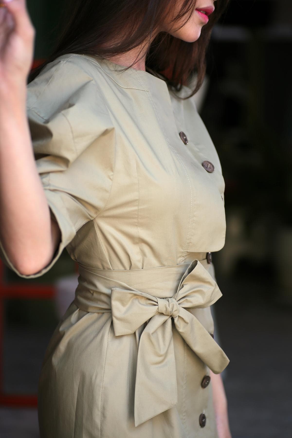 ĐẦM SƠ MI TAY PHỒNG MÀU KHAKI