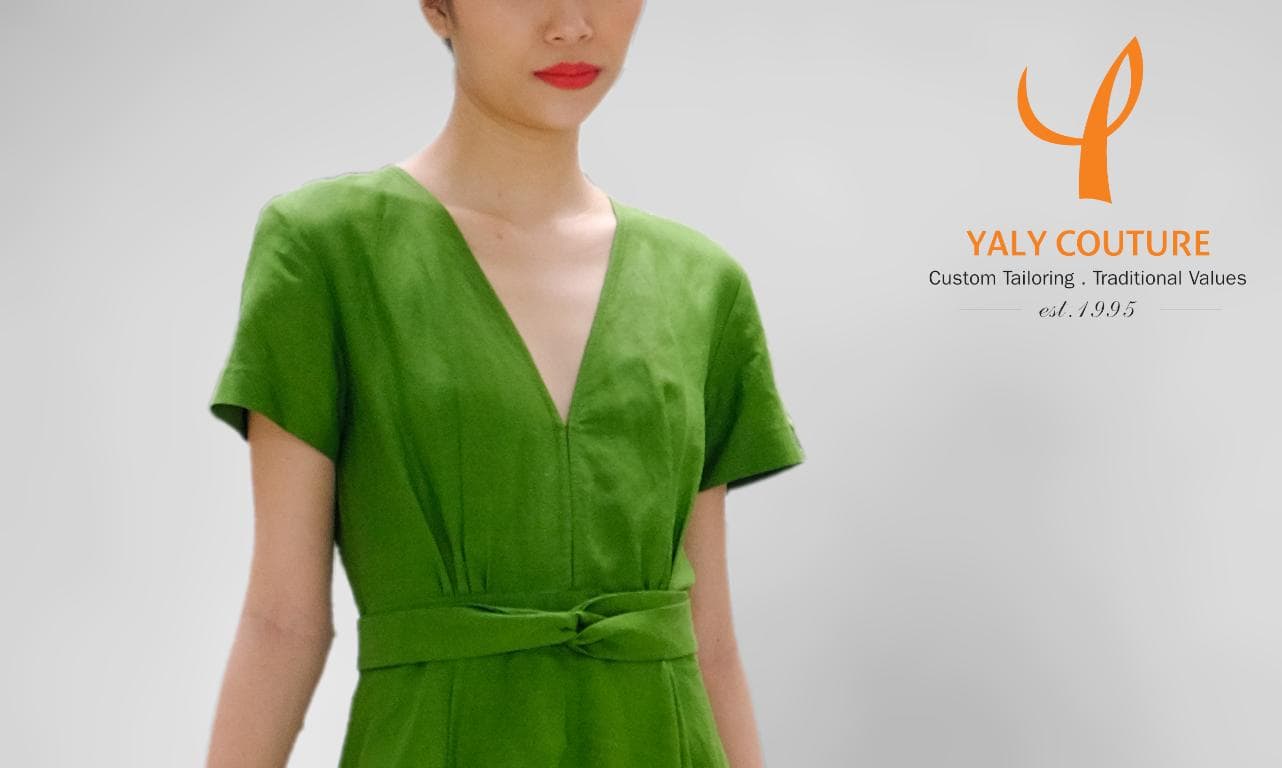 GREEN LINEN MIDI DRESS
