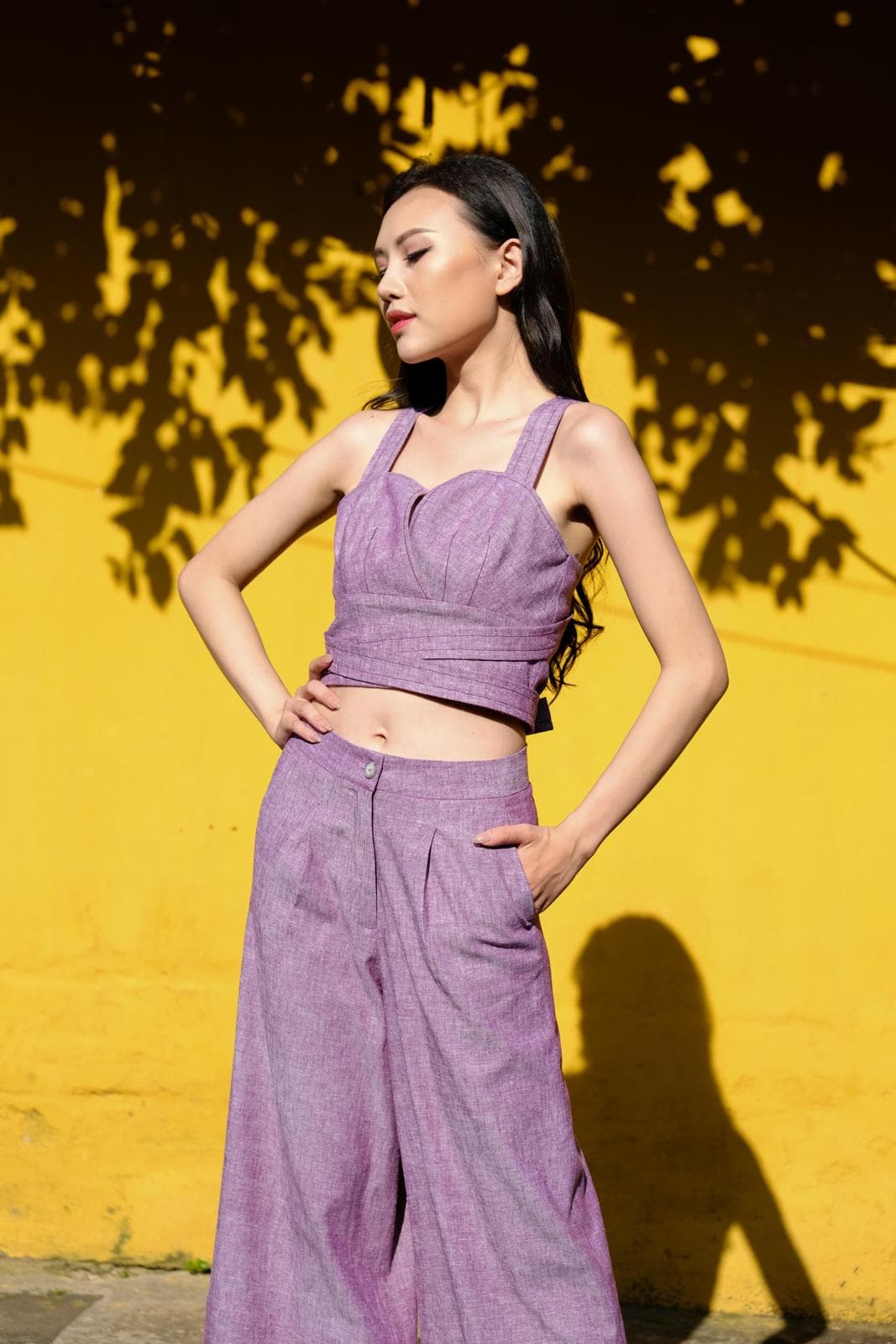 QUẦN LINEN TÍM ỐNG RỘNG