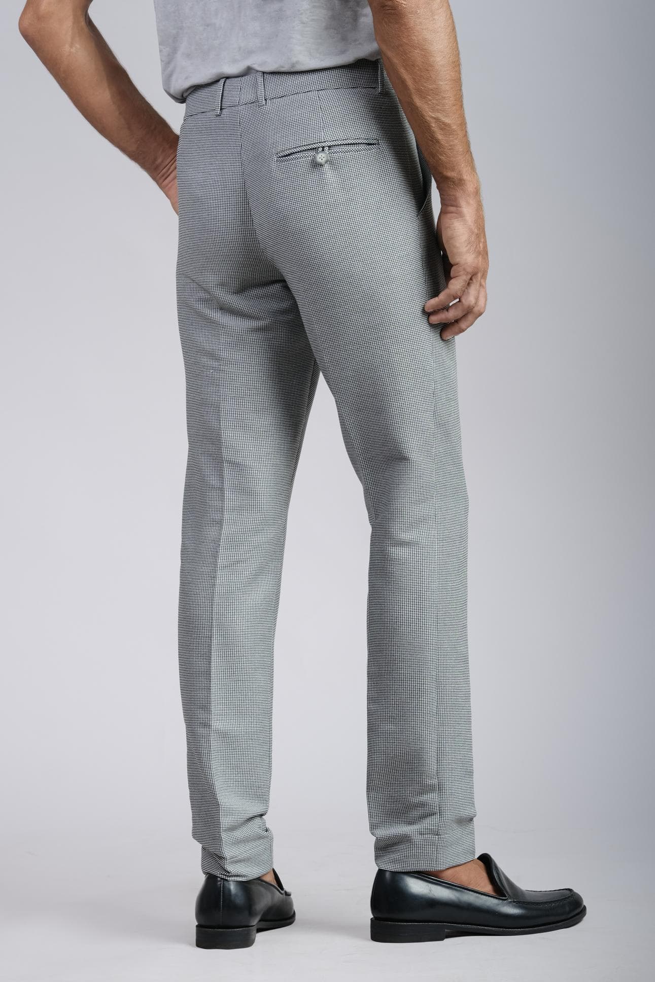CHECK SLIM FIT GREY TROUSERS