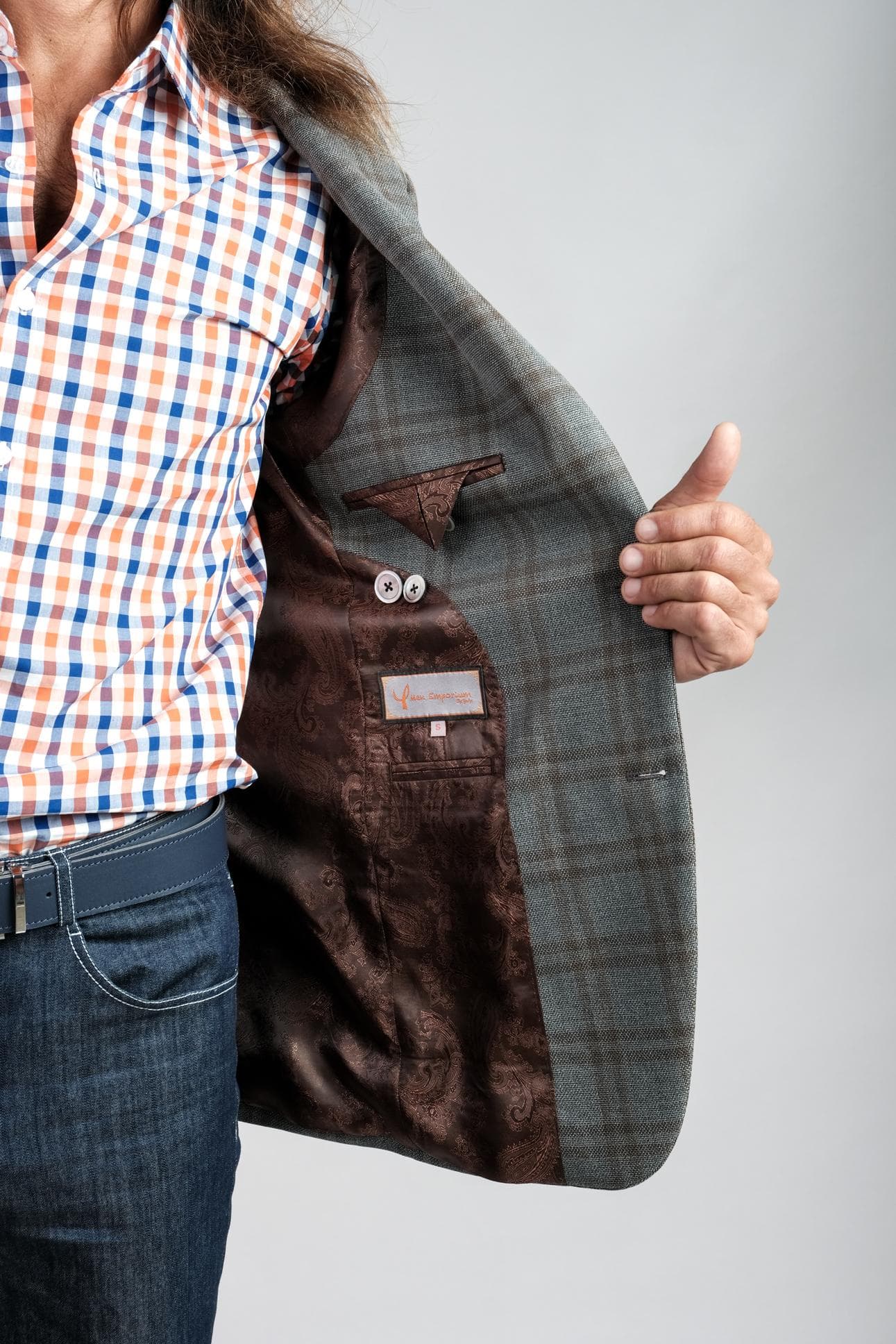 ÁO JACKET CARO XÁM SLIM-FIT