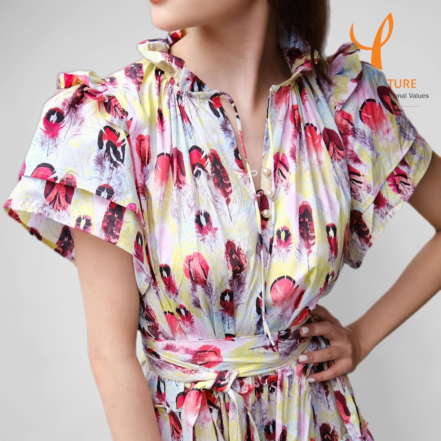 FEATHER PRINT SHIRT DRESS