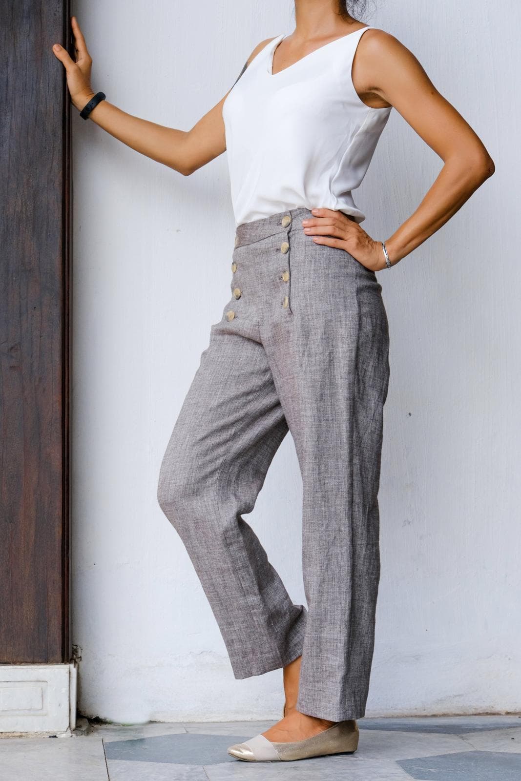 QUẦN LINEN XANH NÚT TRƯỚC