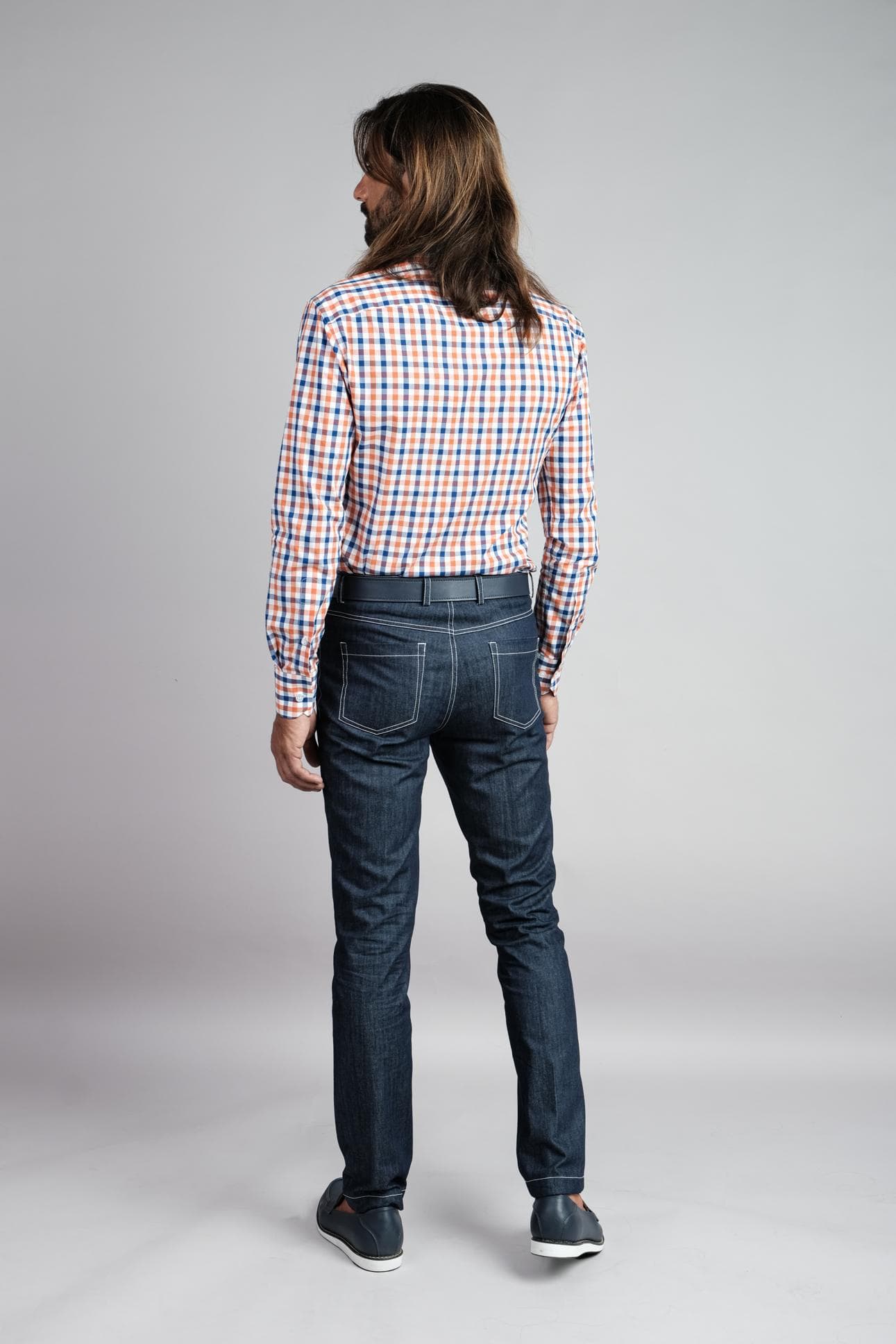 ORANGE AND BLUE CHECK COTTON SHIRT