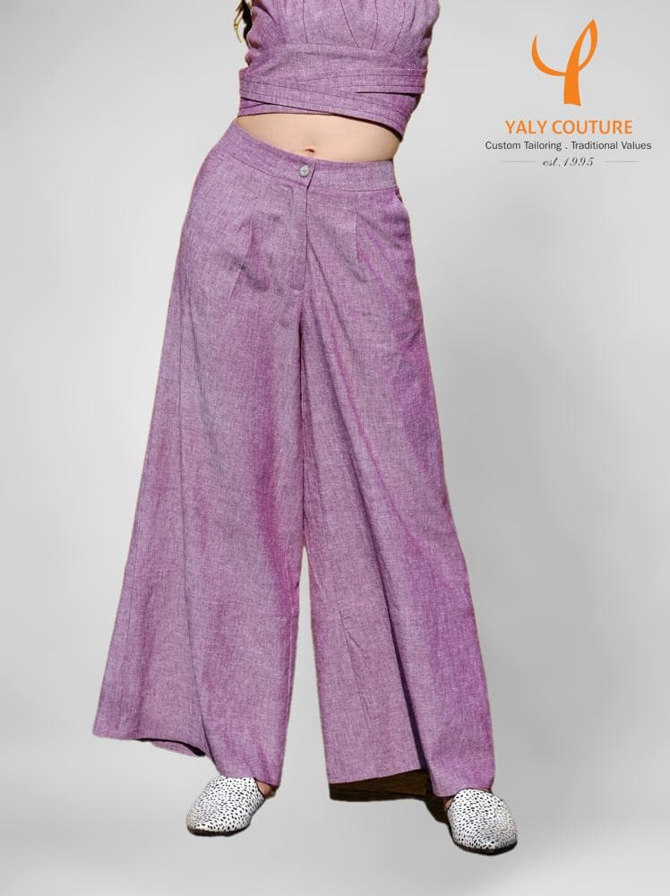 PURPLE LINEN WIDE PANTS