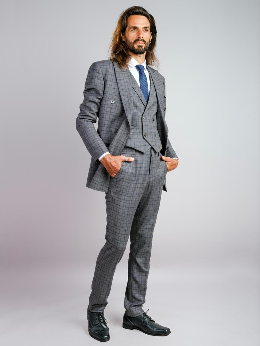 BỘ SUIT CARO XÁM 3 MẢNH