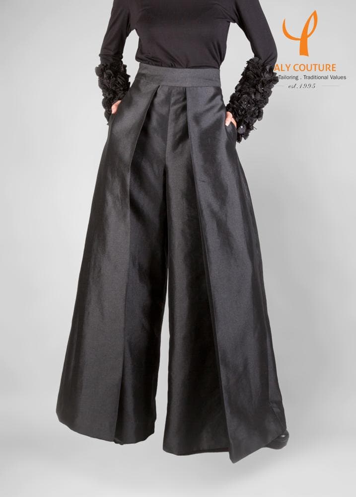 WIDE LEG PLEATED TAFETA PANTS